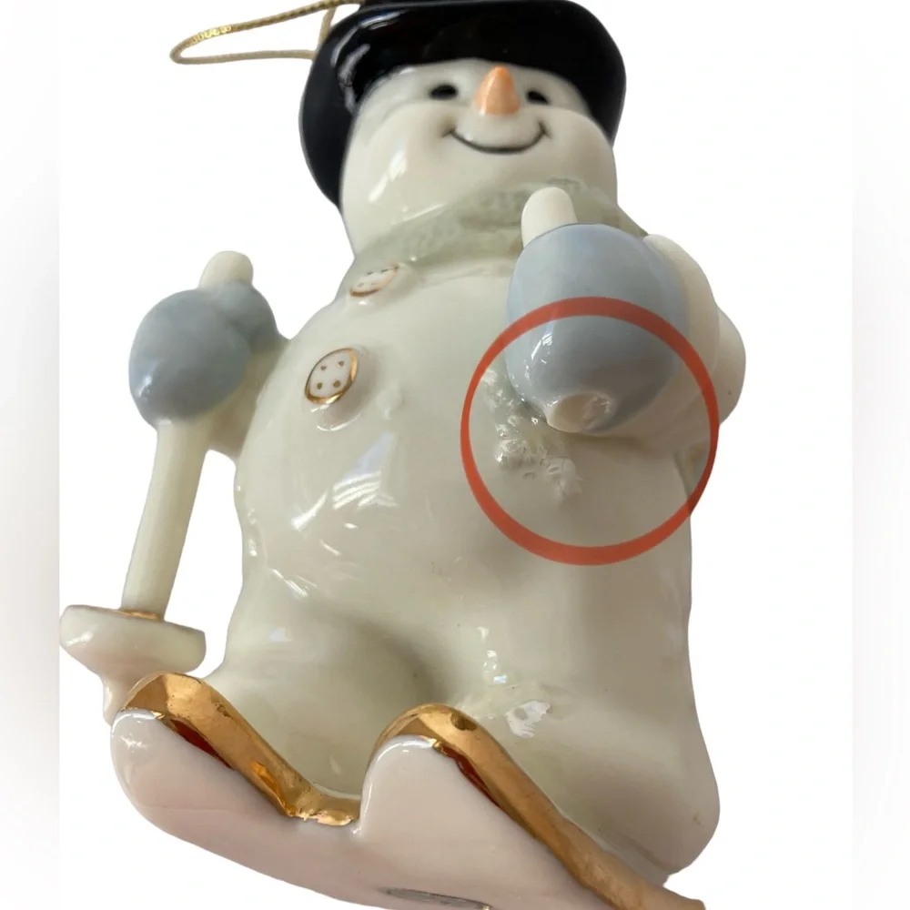 Snowman on Skis‎ Porcelain Ceramic Christmas Ornament 4.5